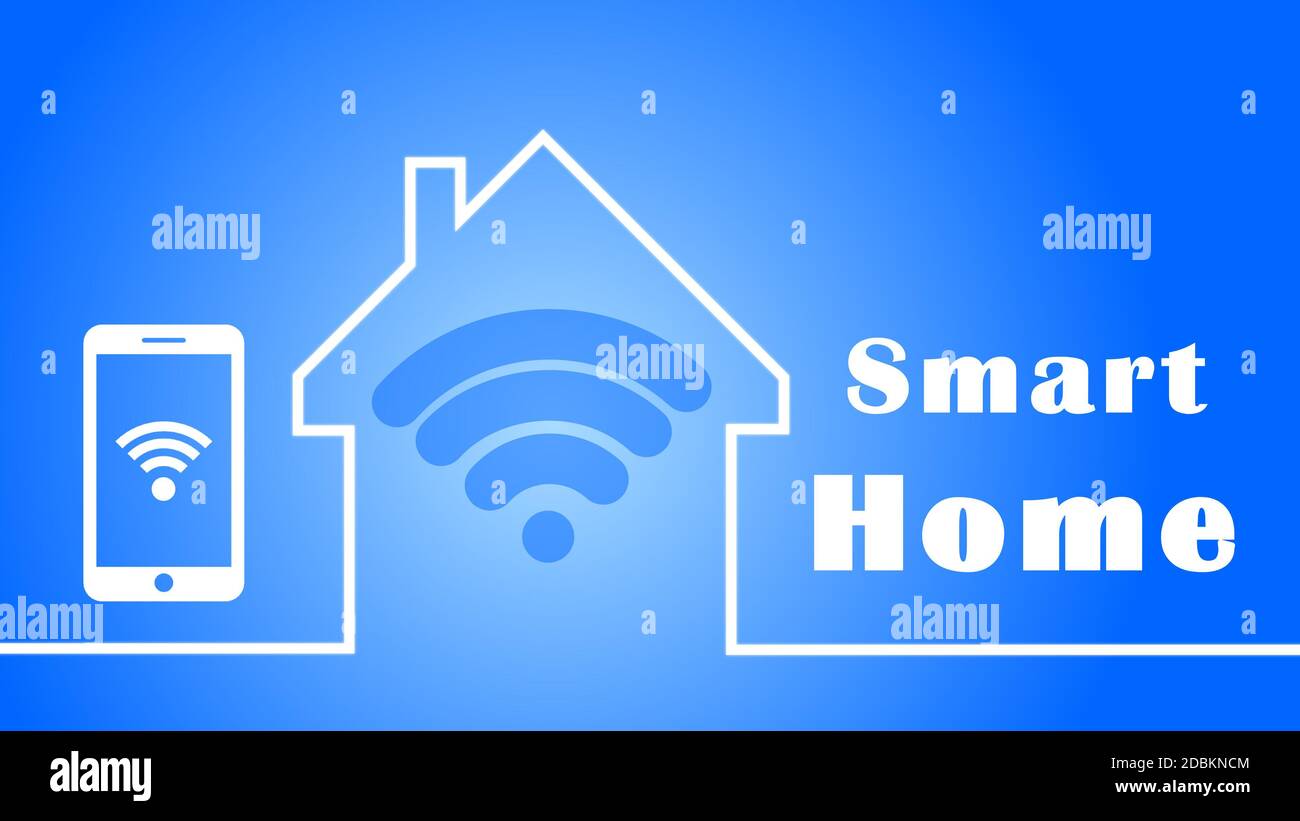 Smart-Home-Konzept - 3D-Illustration - isoliert auf blauem Hintergrund Stockfoto