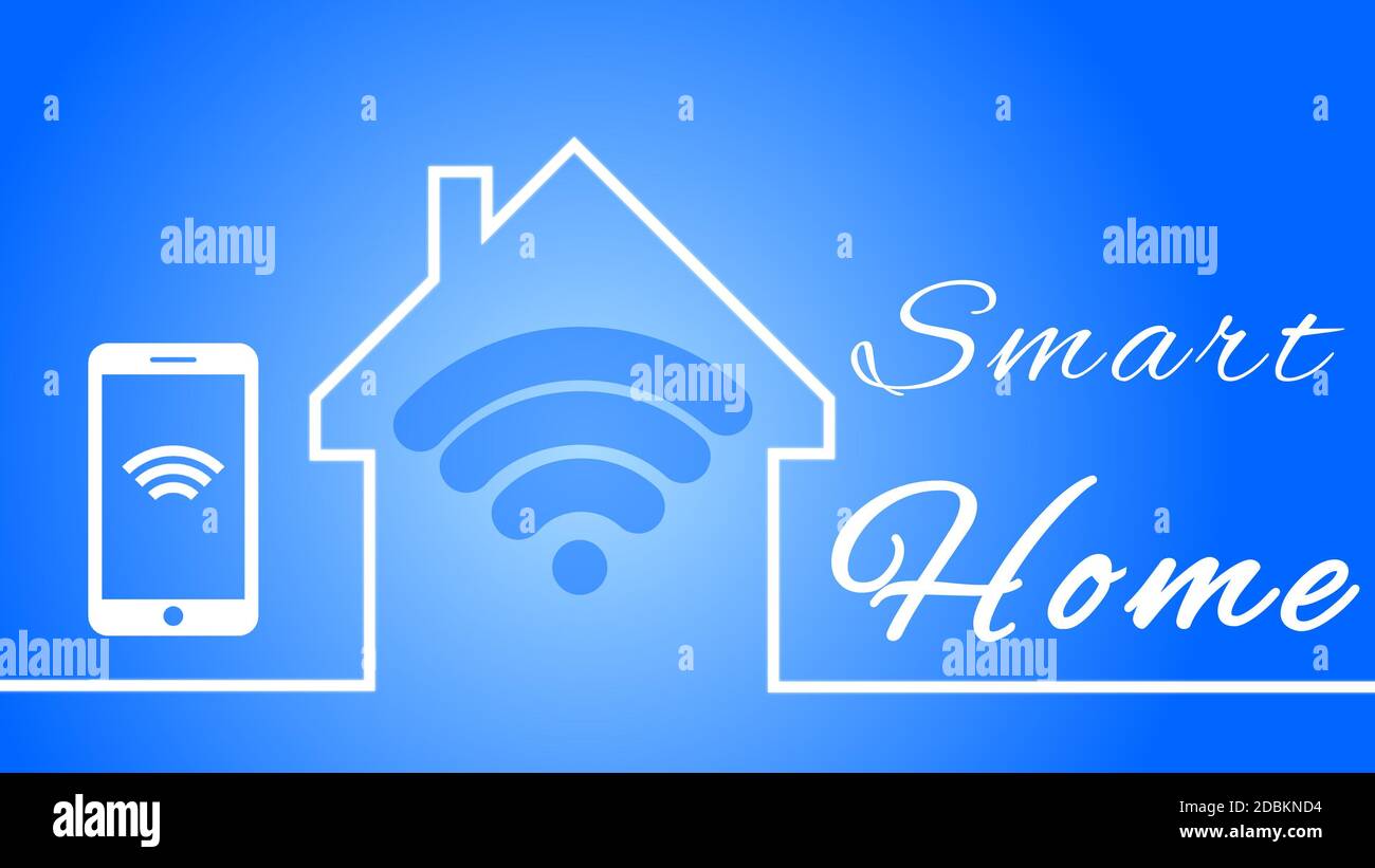 Smart-Home-Konzept - 3D-Illustration - isoliert auf blauem Hintergrund Stockfoto