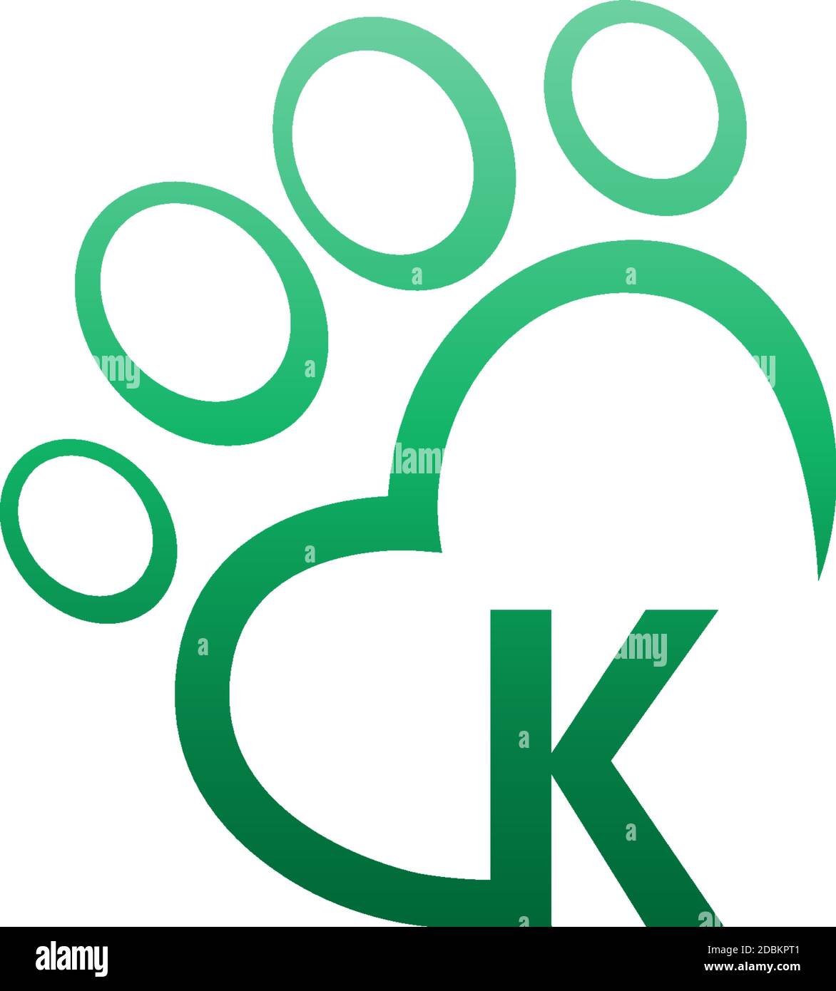 Buchstabe K Symbol auf Pfote Prints Logo-Design Stock Vektor