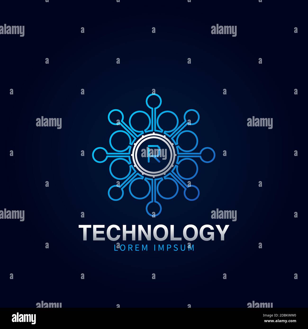 Buchstabe R Anfangslogotyp, Digital Abstract Technology Science Dot Molecule Vektor-Logo-Design Stock Vektor