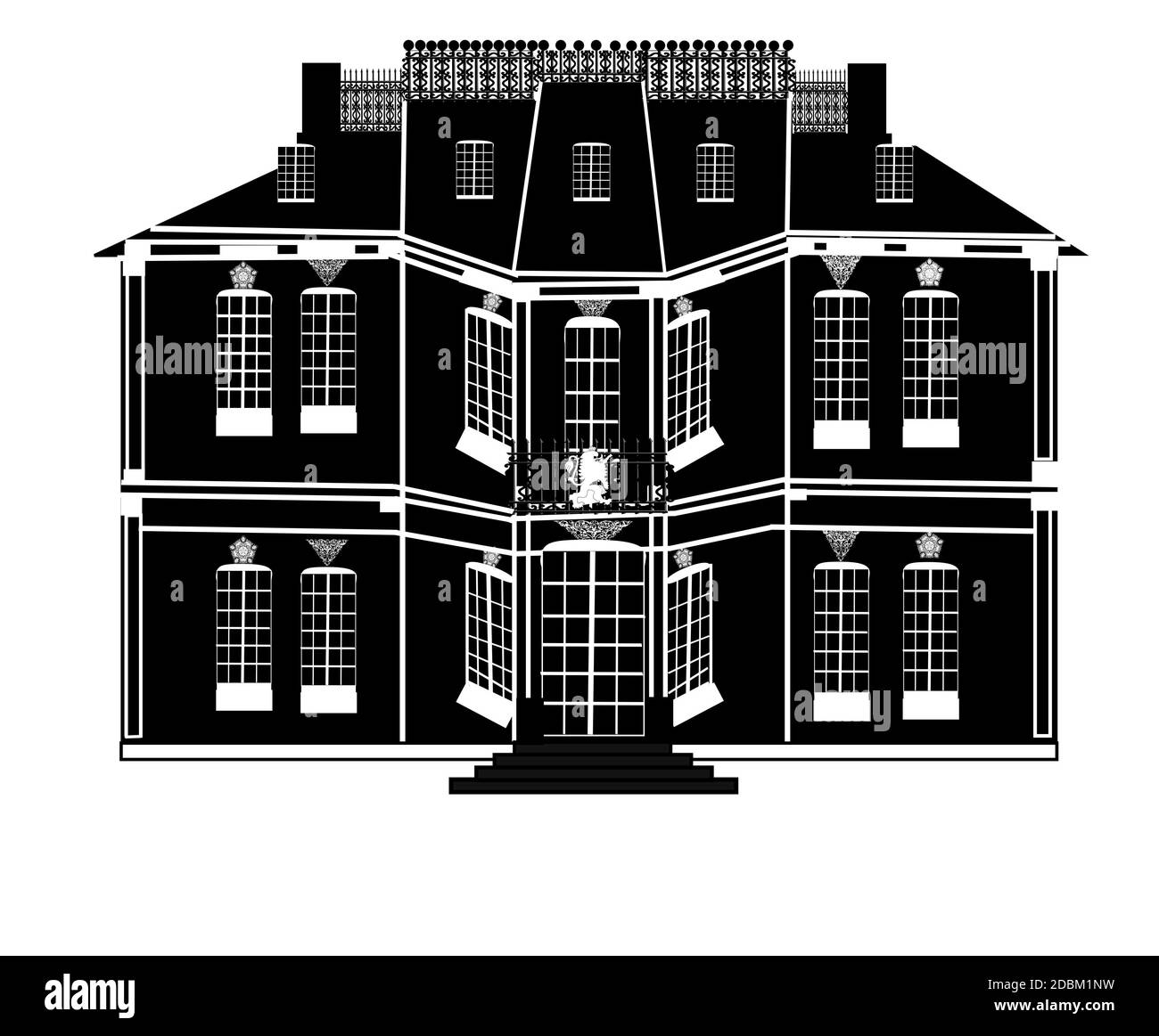 Klassizistisches Haus auf weißem, isoliertem Hintergrund. Architektur. Stockfoto
