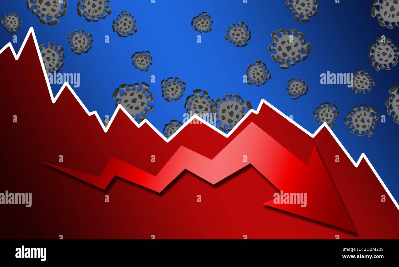 Corona Virus und Aktienmarkt fallen, 3d-Rendering Stockfoto