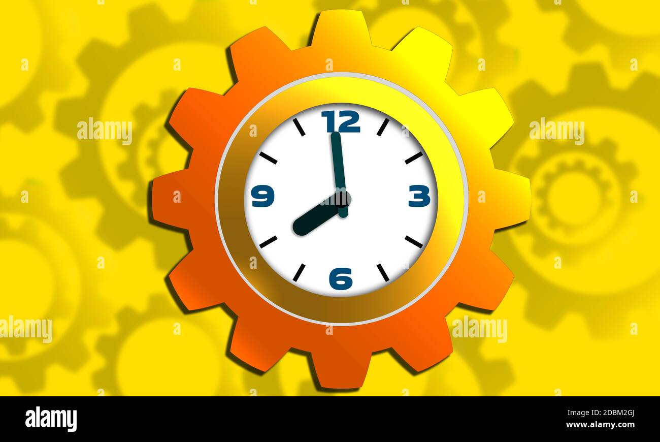 Uhr und Getriebe Zeichen für Produktivitätskonzept, 3d-Rendering Stockfoto