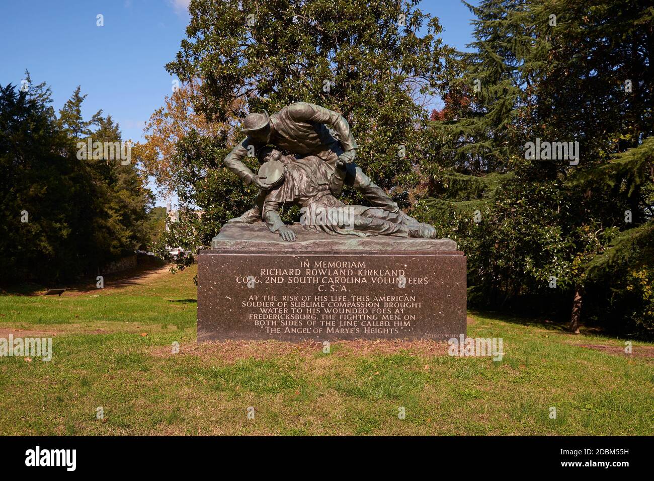 Denkmal für Richard Rowland Kirkland, Freiwilliger Soldat, der anderen half. Im Fredericksburg & Spotsylvania National Military Park, Virginia. Stockfoto