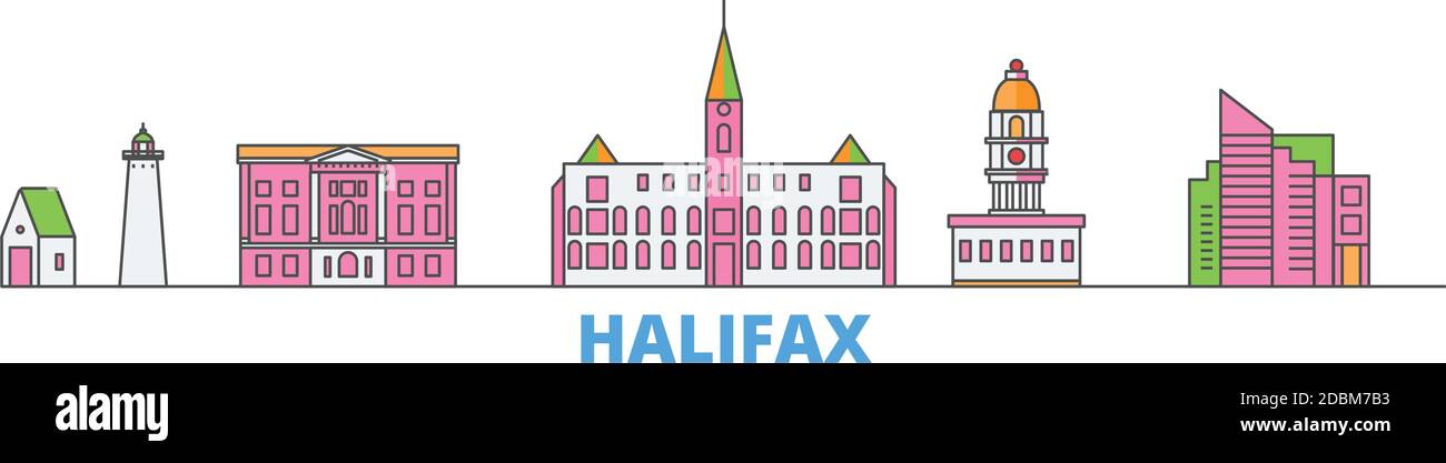 Kanada, Halifax Linie Stadtbild, flache Vektor. Travel City Wahrzeichen, oultine Illustration, Linie Welt Symbole Stock Vektor