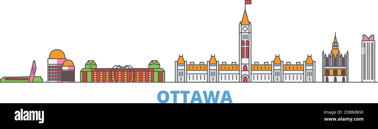 Kanada, Ottawa Linie Stadtbild, flache Vektor. Travel City Wahrzeichen, oultine Illustration, Linie Welt Symbole Stock Vektor