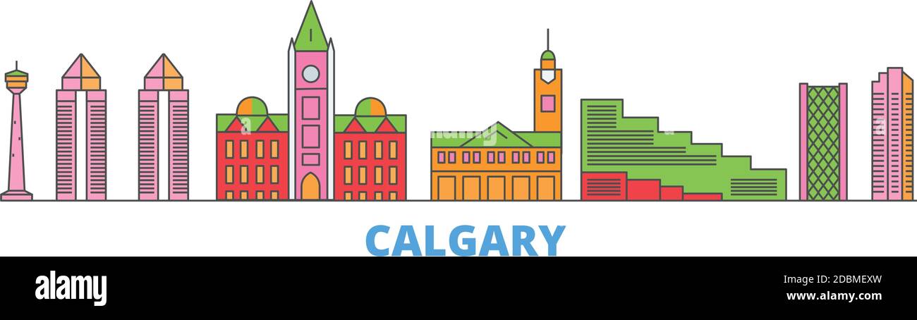 Kanada, Calgary Linie Stadtbild, flache Vektor. Travel City Wahrzeichen, oultine Illustration, Linie Welt Symbole Stock Vektor