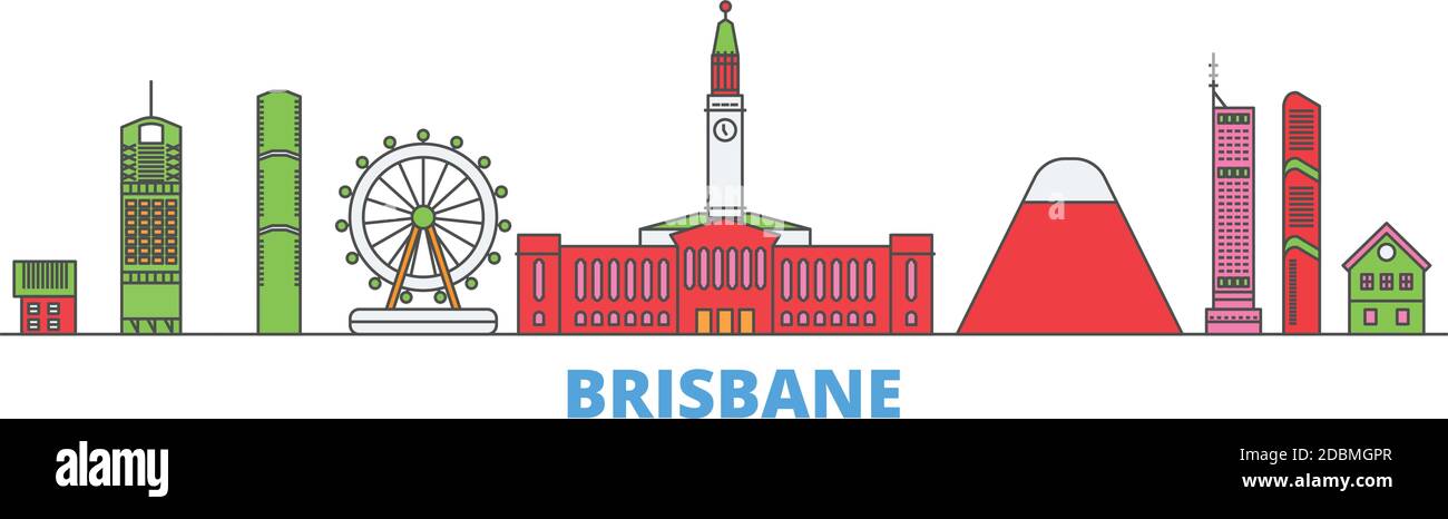 Australien, Brisbane Linie Stadtbild, flache Vektor. Travel City Wahrzeichen, oultine Illustration, Linie Welt Symbole Stock Vektor