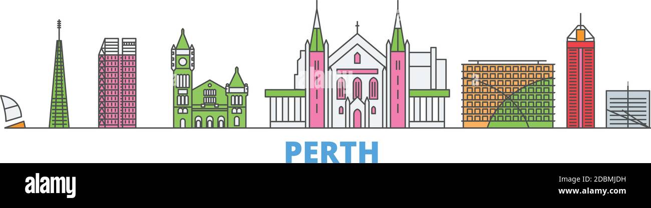 Australien, Perth Linie Stadtbild, flache Vektor. Travel City Wahrzeichen, oultine Illustration, Linie Welt Symbole Stock Vektor