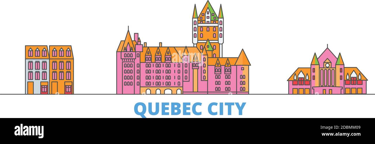 Kanada, Quebec City Line Stadtbild, flache Vektor. Travel City Wahrzeichen, oultine Illustration, Linie Welt Symbole Stock Vektor