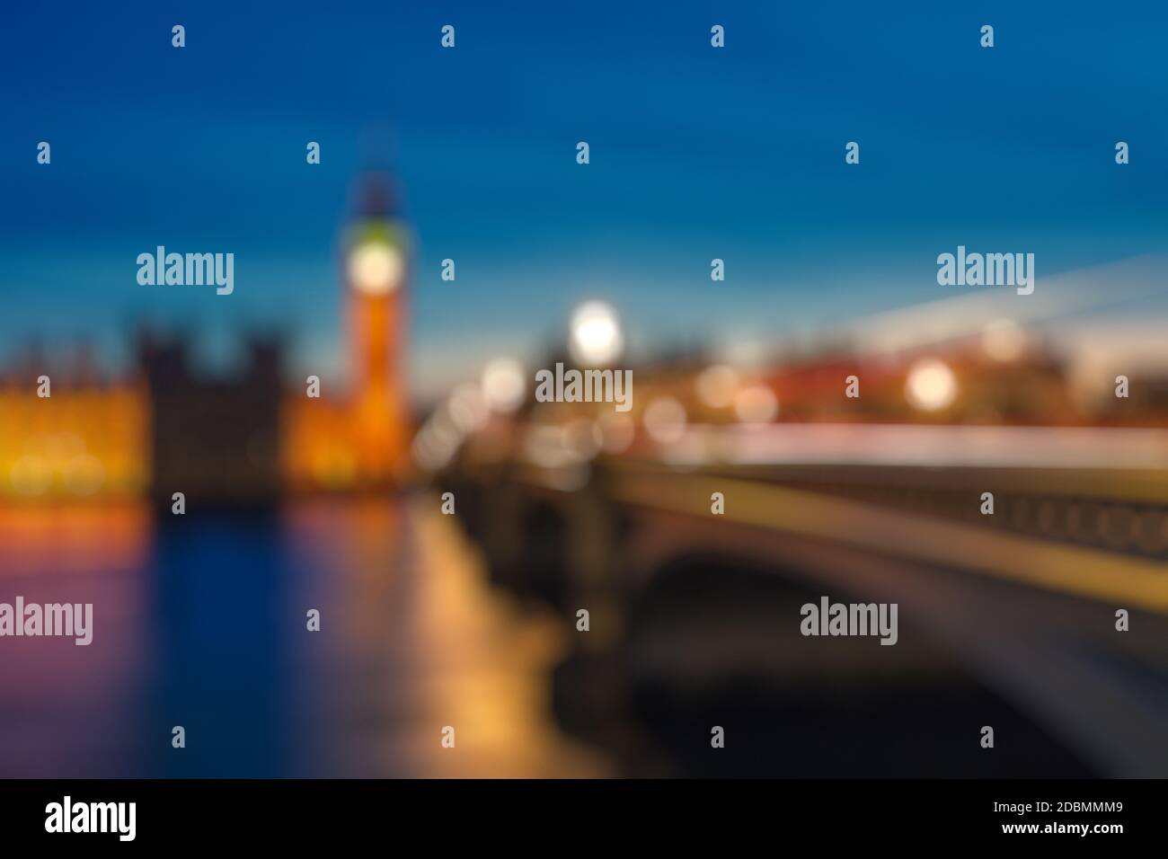 Bokeh Hintergrund von Big Ben und Westminster Brücke in London Stockfoto