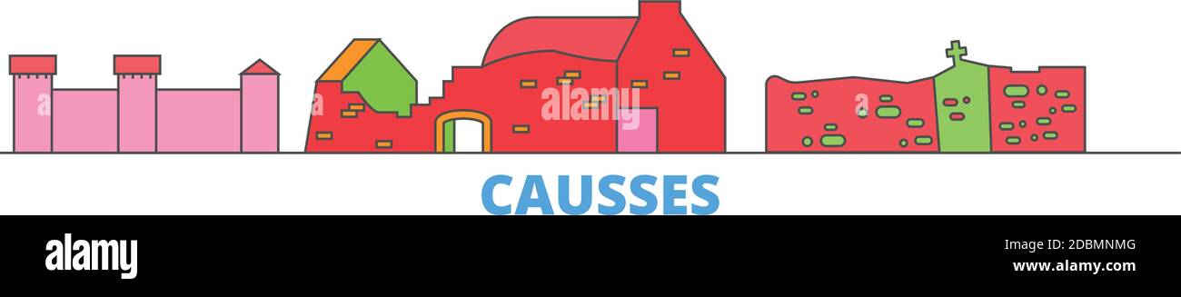 Frankreich, Causses Linie Stadtbild, flache Vektor. Travel City Wahrzeichen, oultine Illustration, Linie Welt Symbole Stock Vektor