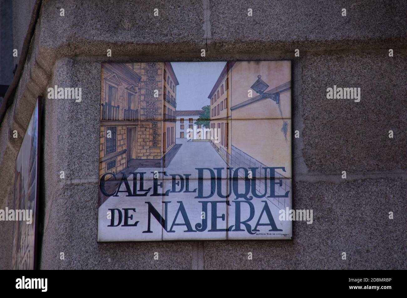 Straßenschild, Calle del Duque de Najera, Madrid Stockfoto