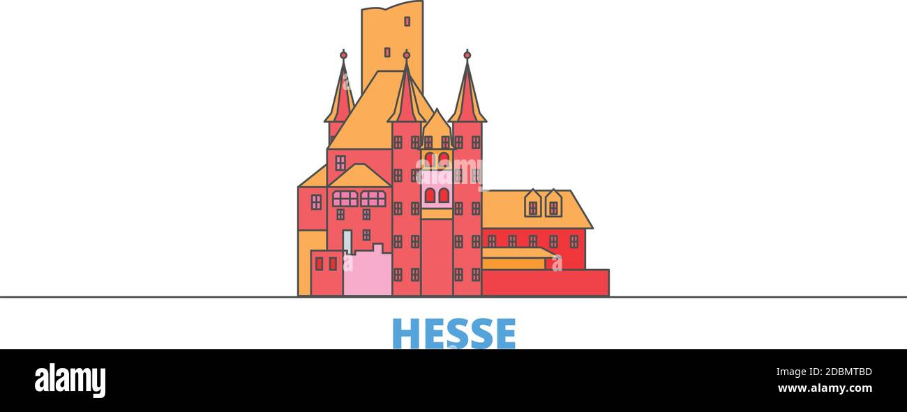 Deutschland, Hessen, Oberes Mittelrheintal Linienstadtbild, Flachvektor. Travel City Wahrzeichen, oultine Illustration, Linie Welt Symbole Stock Vektor