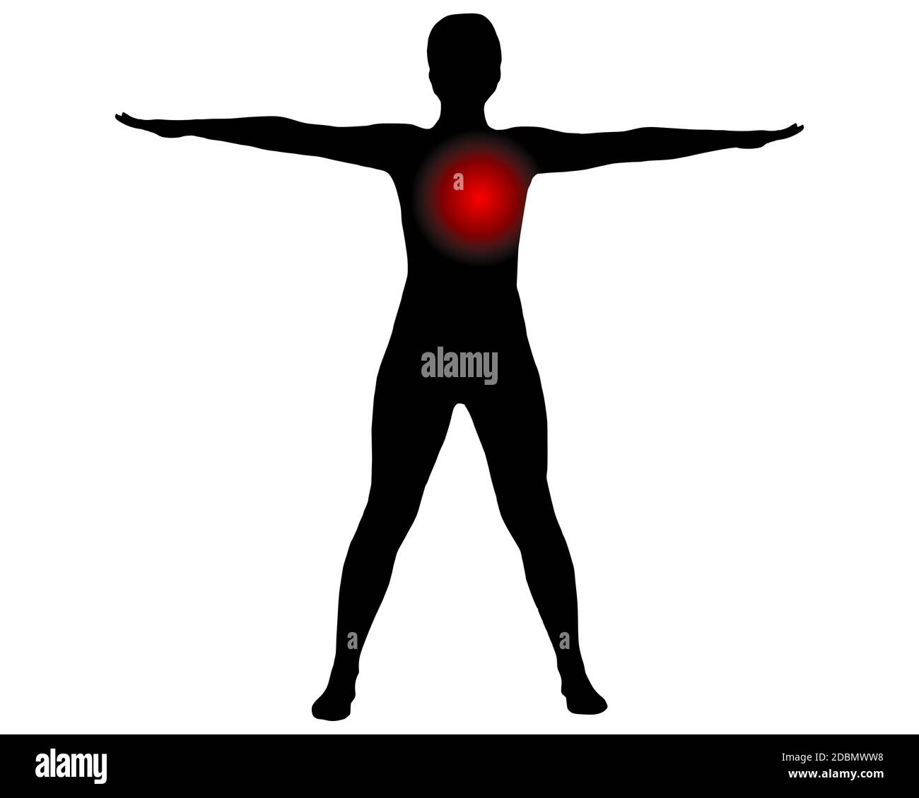 Vorderansicht Frau mit Symbol für Herzschmerzen Stockfoto