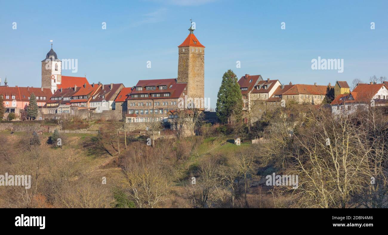 Stadt in Süddeutschland, am Abend Waldenburg genannt Stockfoto