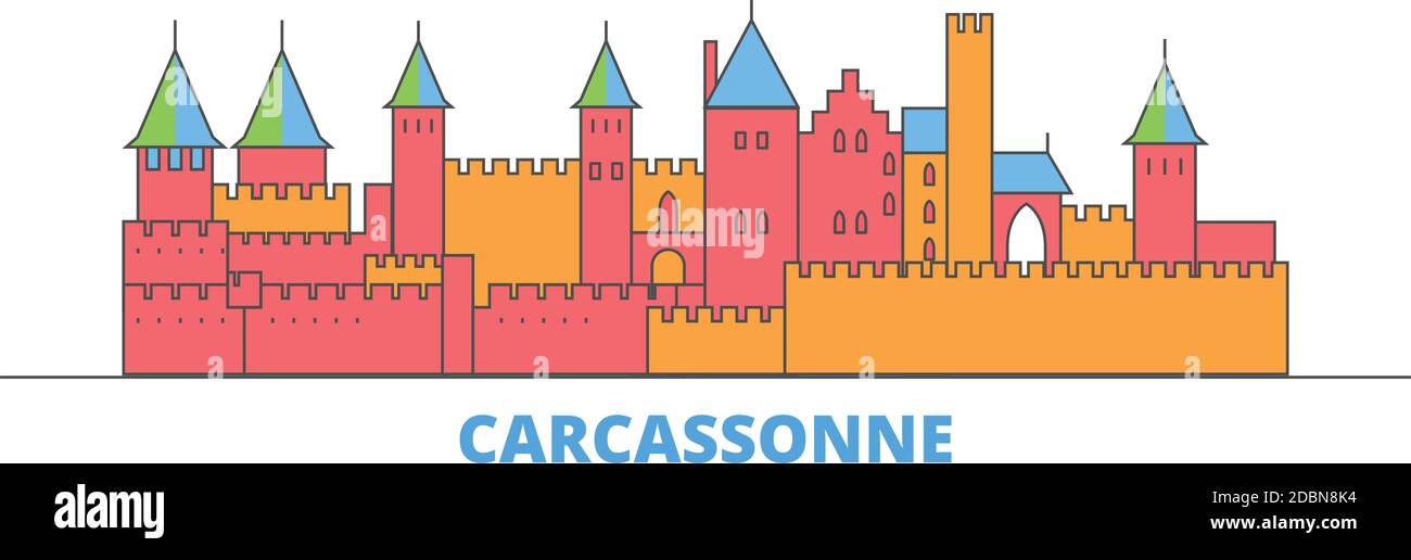 Frankreich, Carcassonne Landmark Linie Stadtbild, flache Vektor. Travel City Wahrzeichen, oultine Illustration, Linie Welt Symbole Stock Vektor