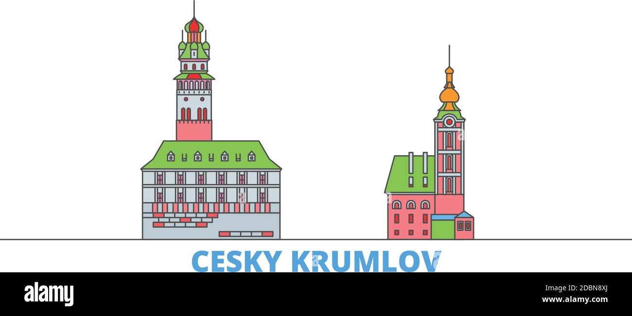 Tschechische Republik, Cesky Krumlov Linie Stadtbild, flache Vektor. Travel City Wahrzeichen, oultine Illustration, Linie Welt Symbole Stock Vektor
