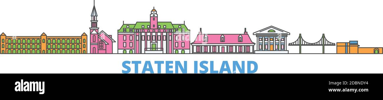 Vereinigte Staaten, New York Staten Island Linie Stadtbild, flache Vektor. Travel City Wahrzeichen, oultine Illustration, Linie Welt Symbole Stock Vektor