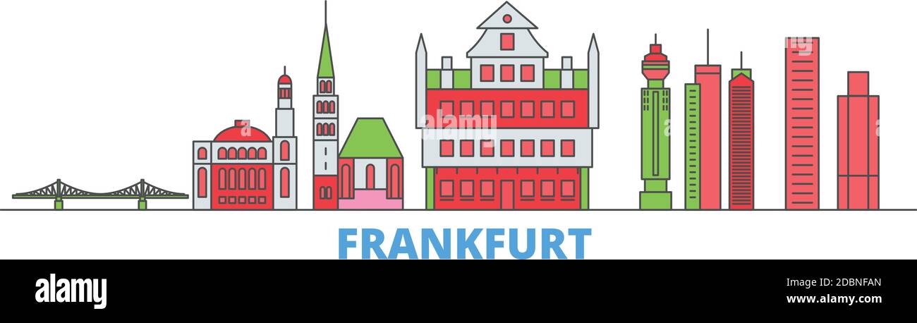 Deutschland, Frankfurt Linie Stadtbild, flache Vektor. Travel City Wahrzeichen, oultine Illustration, Linie Welt Symbole Stock Vektor