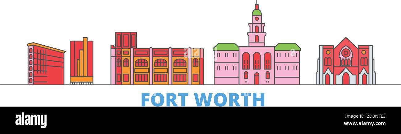 Vereinigte Staaten, Fort Worth Linie Stadtbild, flache Vektor. Travel City Wahrzeichen, oultine Illustration, Linie Welt Symbole Stock Vektor