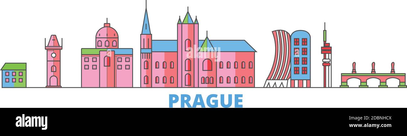 Tschechische Republik, Prag Linie Stadtbild, flache Vektor. Travel City Wahrzeichen, oultine Illustration, Linie Welt Symbole Stock Vektor
