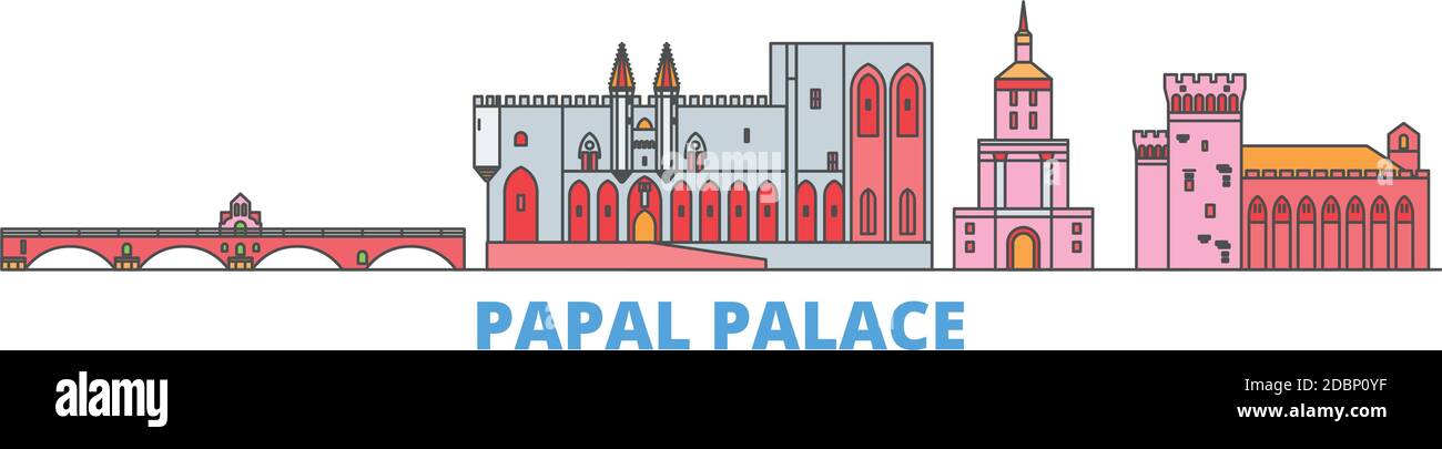 Frankreich, Papstpalast, Episcopal Ensemble Avignon Brücke Linie Stadtbild, flache Vektor. Travel City Wahrzeichen, oultine Illustration, Linie Welt Symbole Stock Vektor