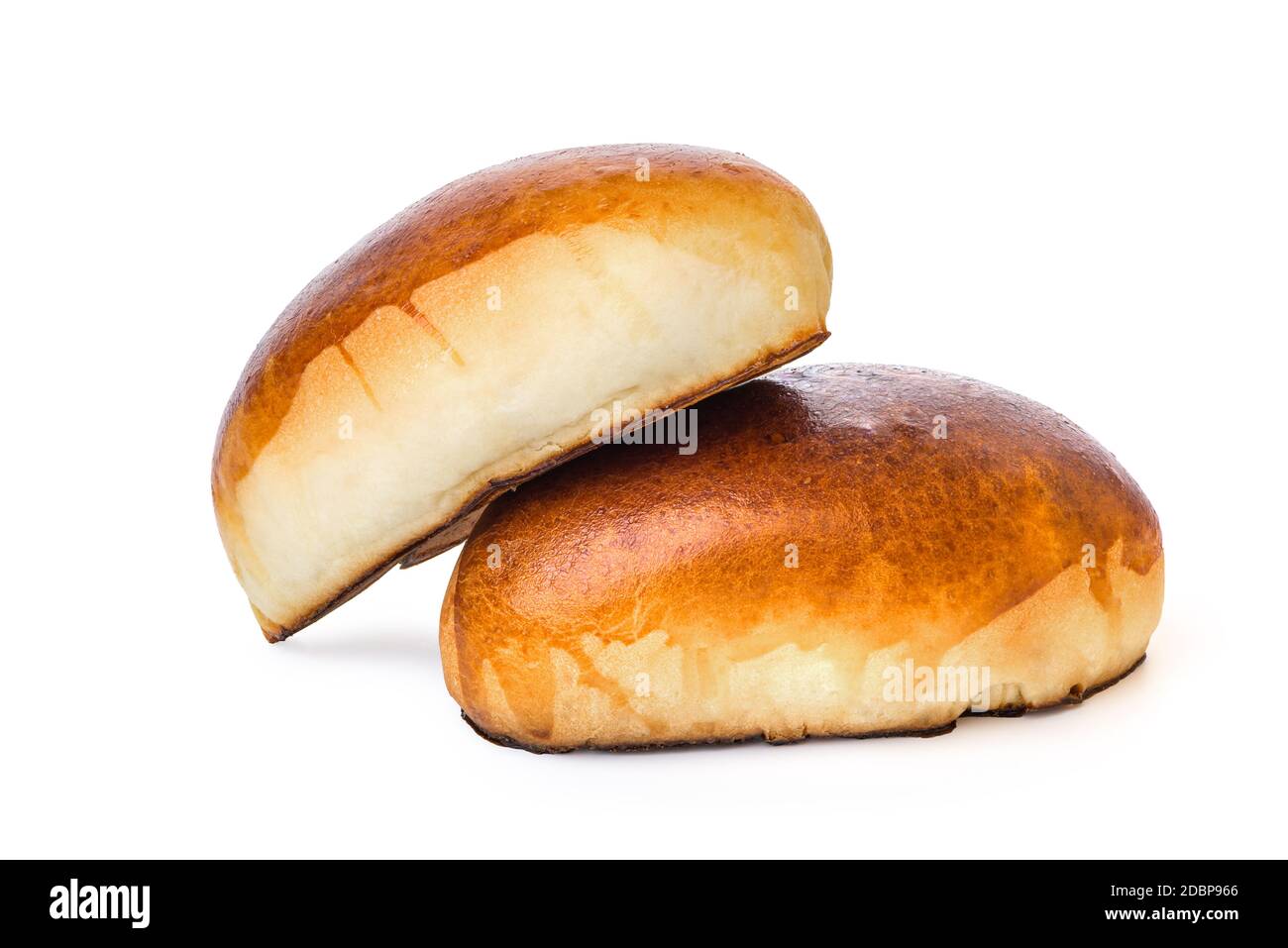 Zwei gebackene Kuchen auf weißem Hintergrund isoliert Stockfoto