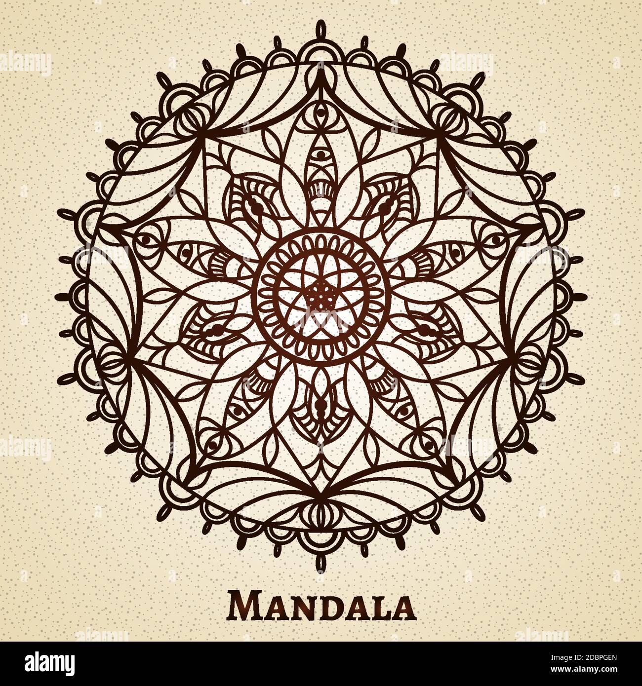 Yoga Meditation Mandala Ornament. Design sakrale Symbol, buddhismus und Blumendekoration, Vektor-Illustration Stock Vektor