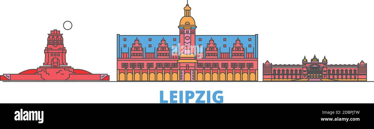 Deutschland, Leipzig Linie Stadtbild, flache Vektor. Travel City Wahrzeichen, oultine Illustration, Linie Welt Symbole Stock Vektor