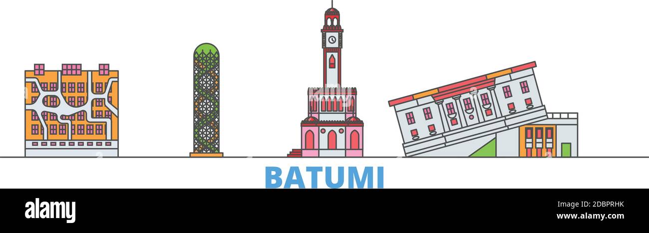 Georgia, Batumi Linie Stadtbild, flache Vektor. Travel City Wahrzeichen, oultine Illustration, Linie Welt Symbole Stock Vektor