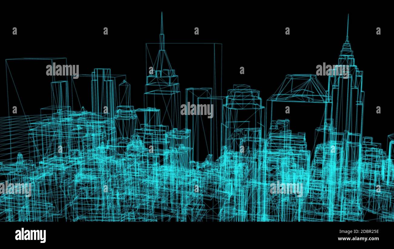 Drahtmodell der Stadt - 3D Rendering Stockfoto