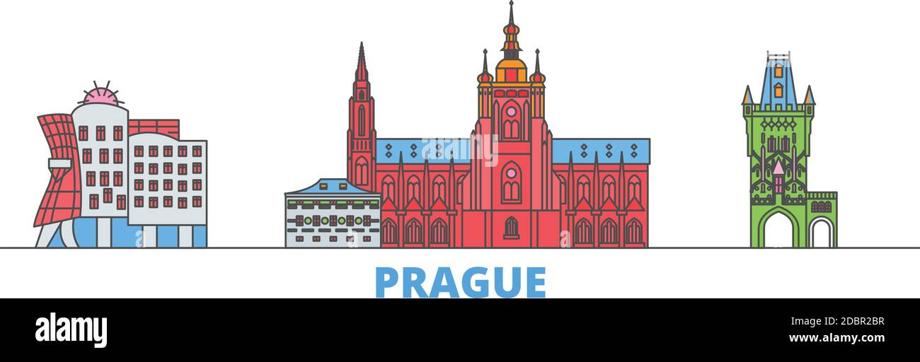 Tschechische Republik, Prag Stadtbild, flacher Vektor. Travel City Wahrzeichen, oultine Illustration, Linie Welt Symbole Stock Vektor