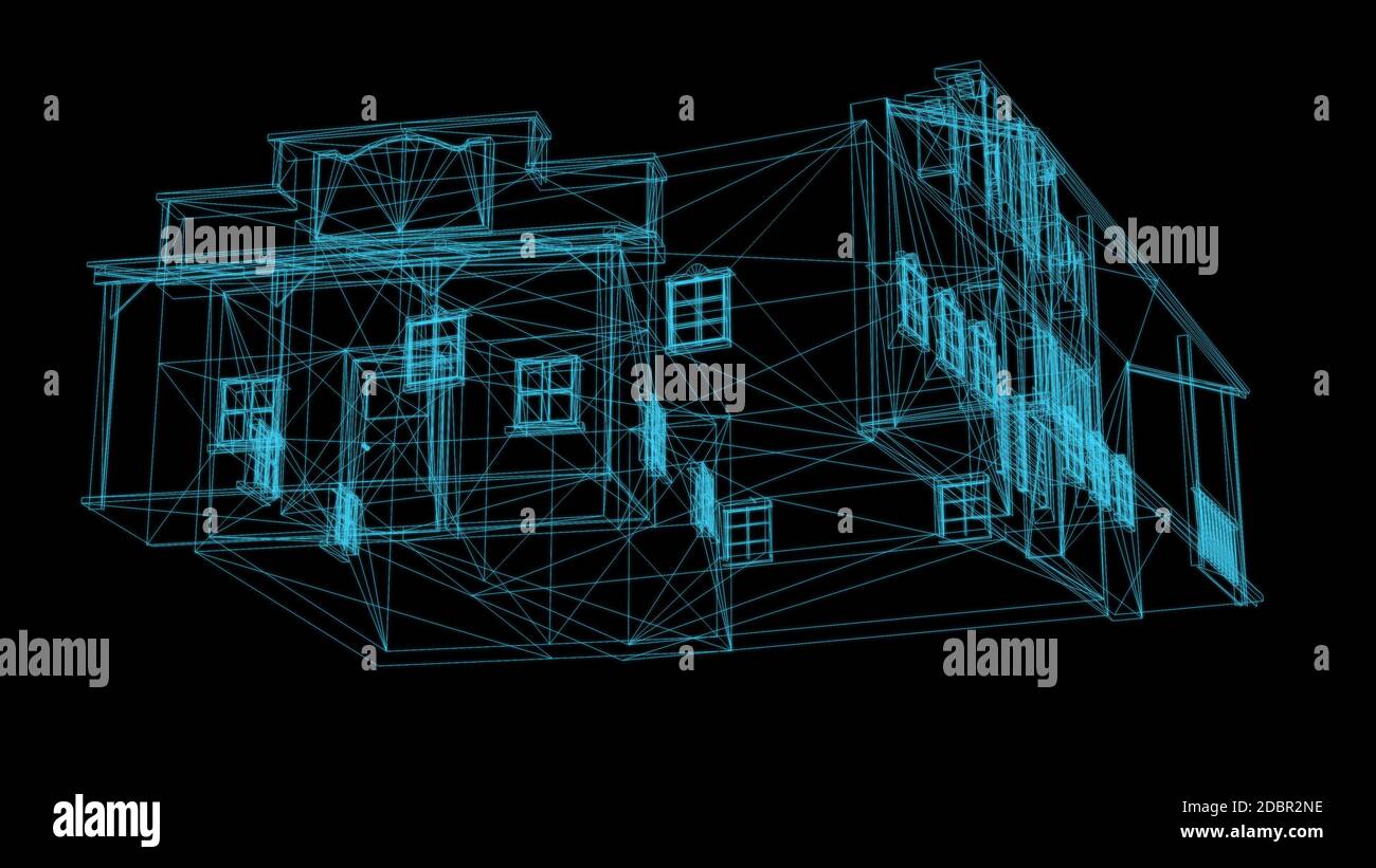 Isolierte Low Poly Grafikdesign von Haus-3D-Rendering Stockfoto