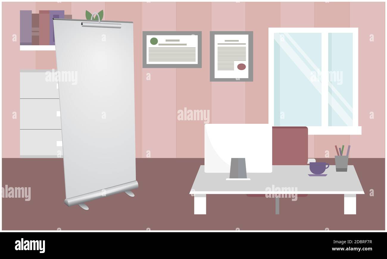 Mock-up-Illustration des Roll-up-Banners in einem Büro Stockfoto