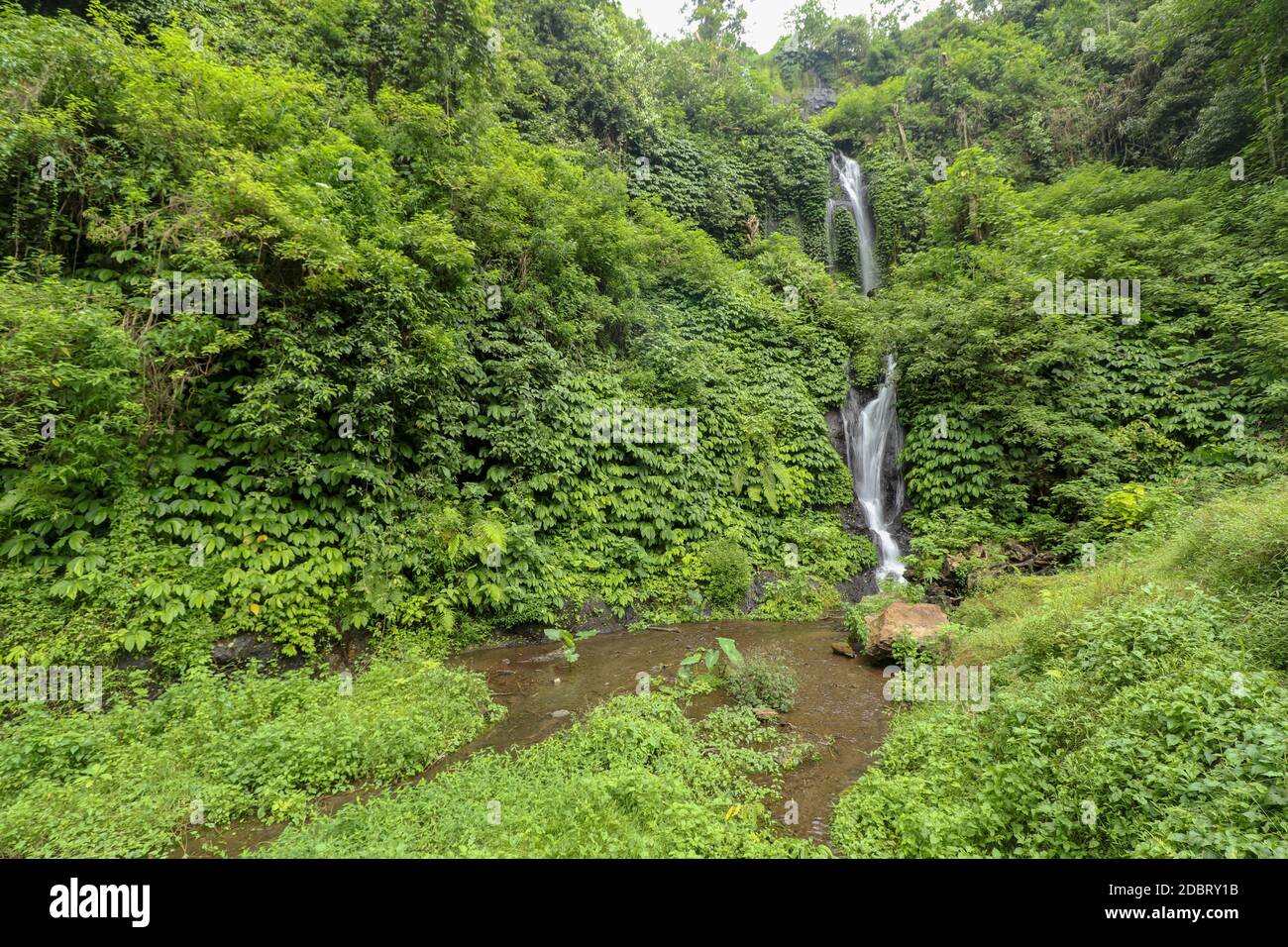 Wunderschöner Regenwald Wasserfall mit schnell fließendem Wasser und Felsen, lange Belichtung. Natürliche saisonale Reise im Freien Hintergrund mit Sonne Shihing. Stockfoto