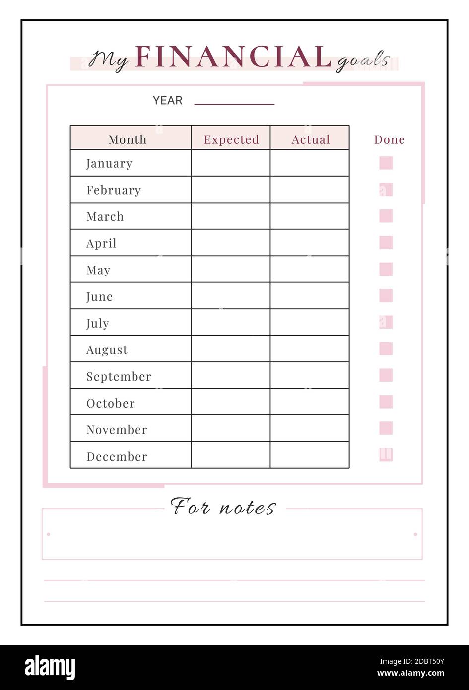 Finanzen Ziele minimalistischen Planer Seite Design. Jährliche Lösung für  das Geldmanagement. Monatsbudget Planung bullet Journal druckbare Blatt.  Persönlich Stockfotografie - Alamy