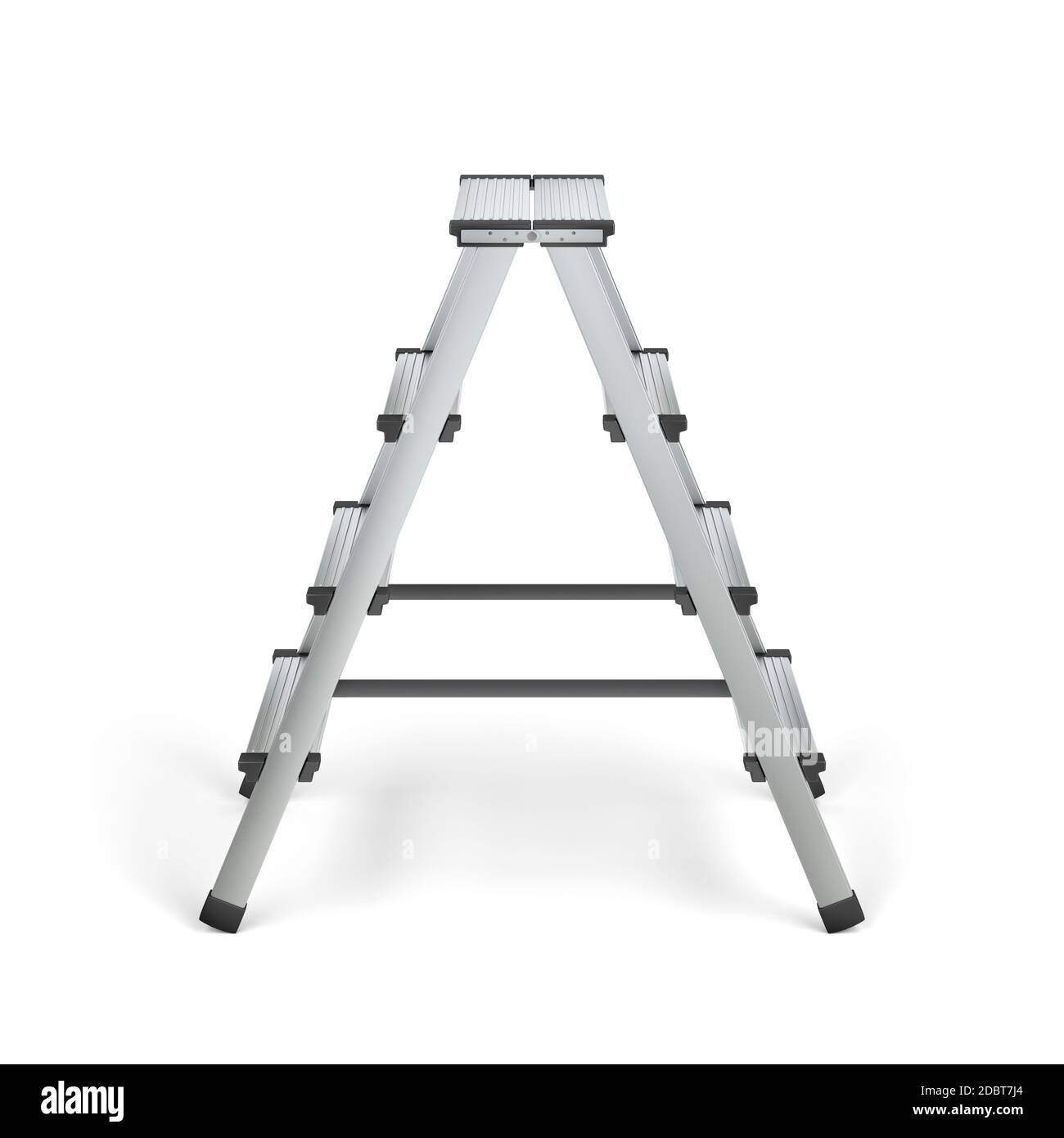Aluminium-Trittleiter auf weißem Hintergrund, Seitenansicht Stockfoto