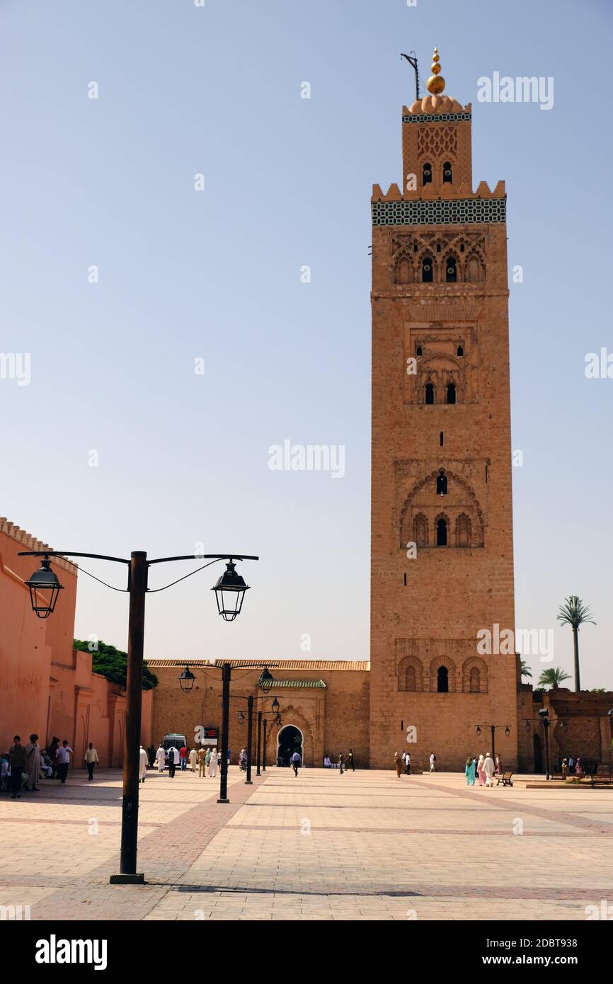 Marokko Marrakesch - Blick auf die Koutoubia Moschee Stockfoto
