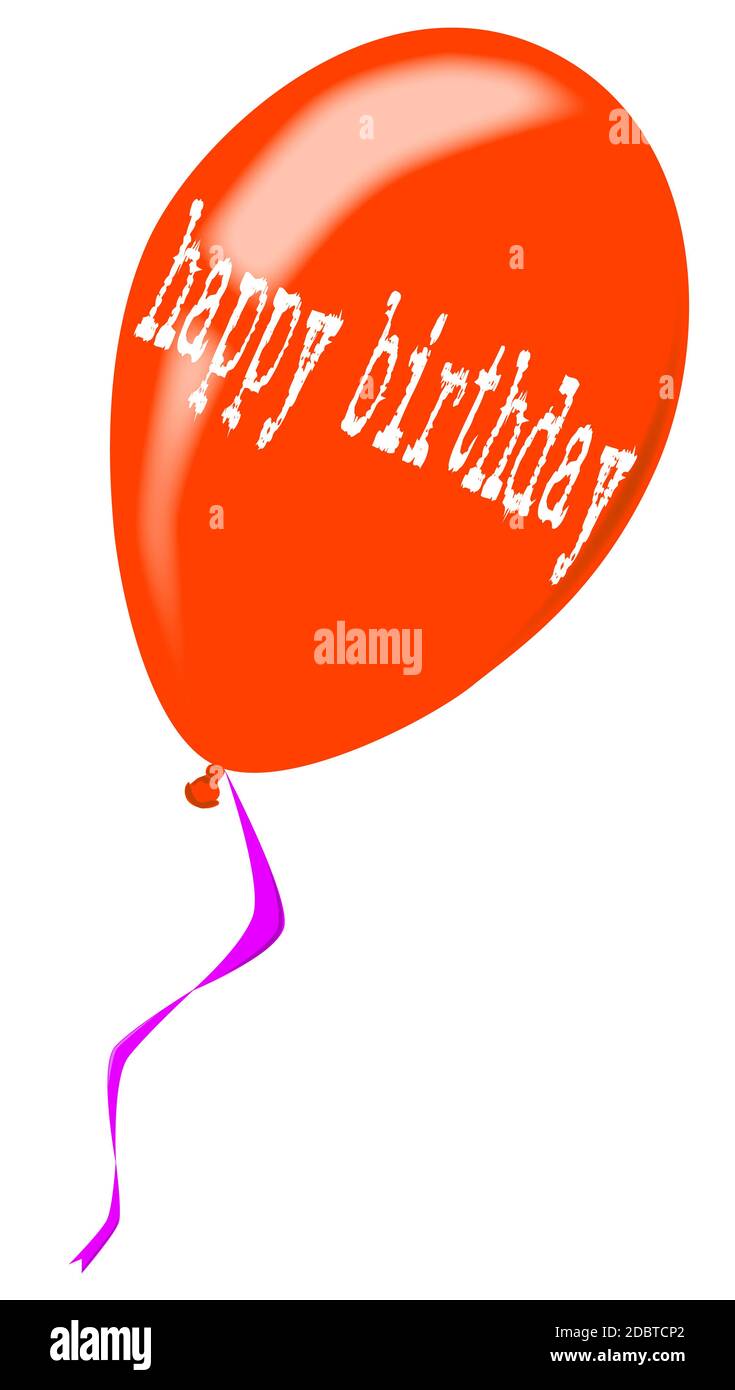 Ein fliehend roter Ballon mit einer Happy Birthday Nachricht. Stockfoto