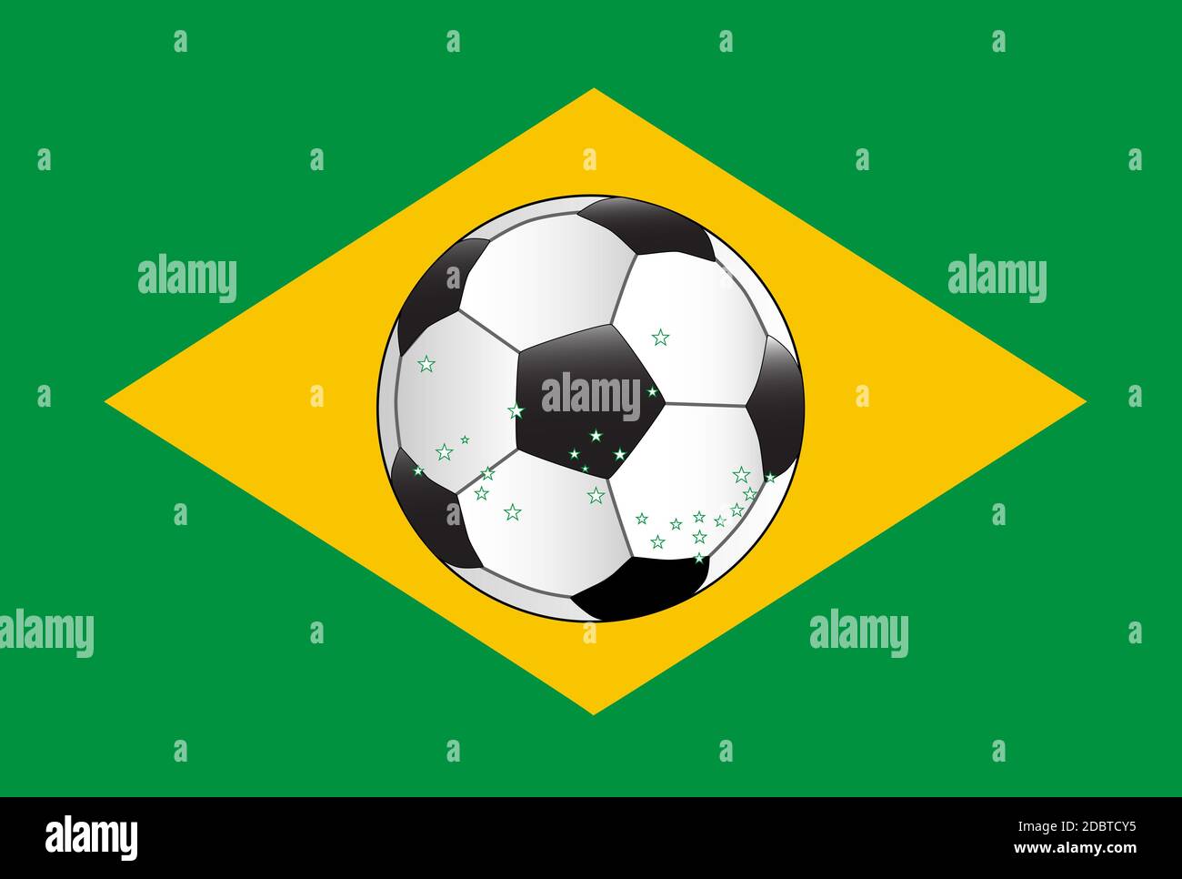 Die Flagge von Brasilien mit einem Fußball Stockfoto