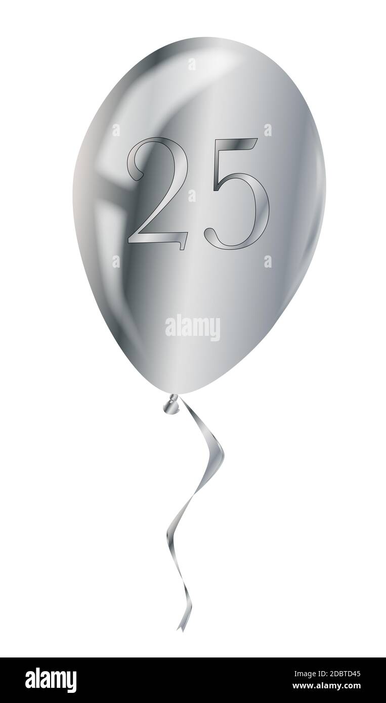 Ein fliegendes Silberhochzeit Ballon über einen weißen Hintergrund isoliert Stockfoto