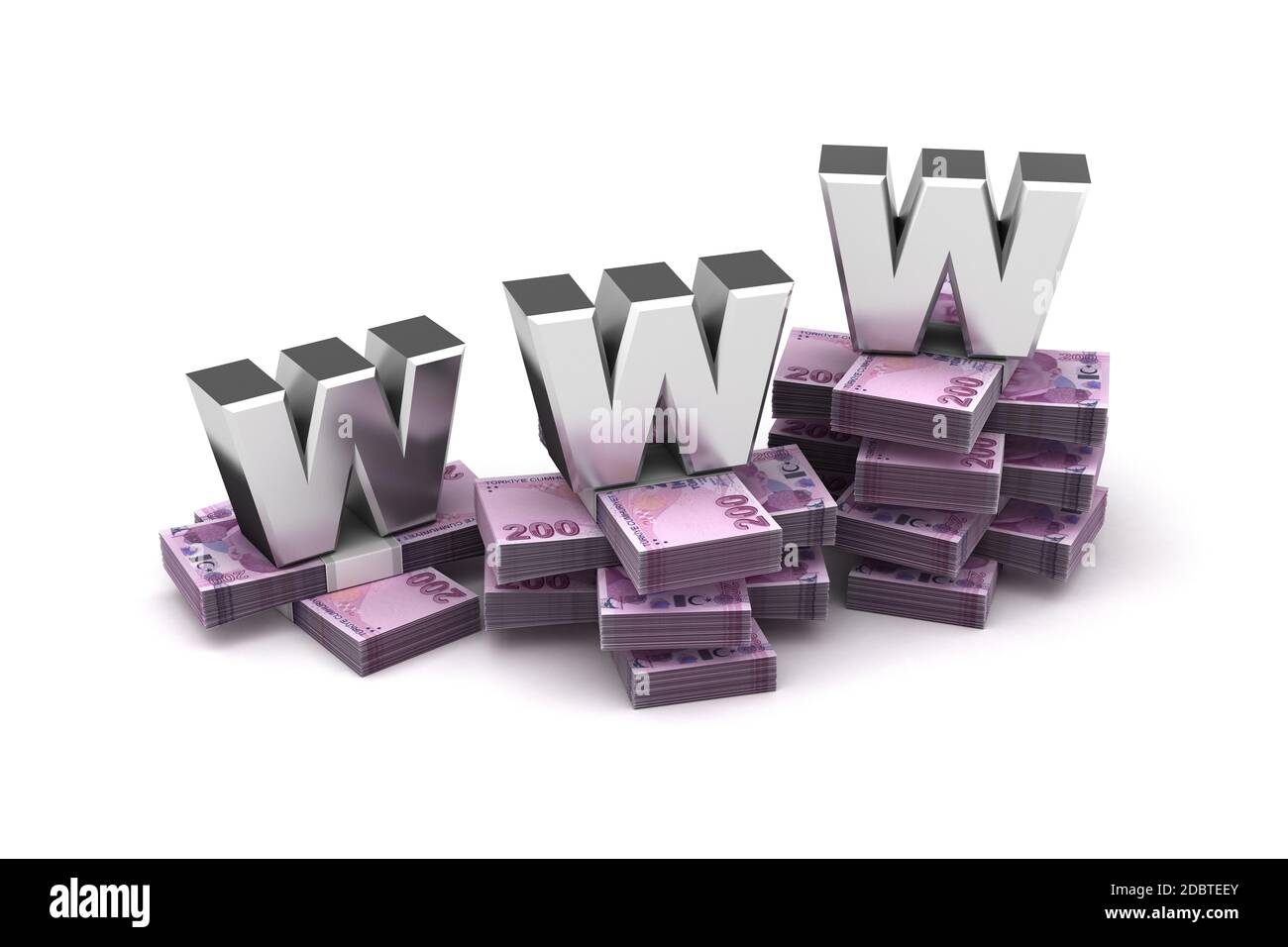 World Wide Web Economy mit türkischer Lira (isoliert auf weißem Hintergrund) Stockfoto
