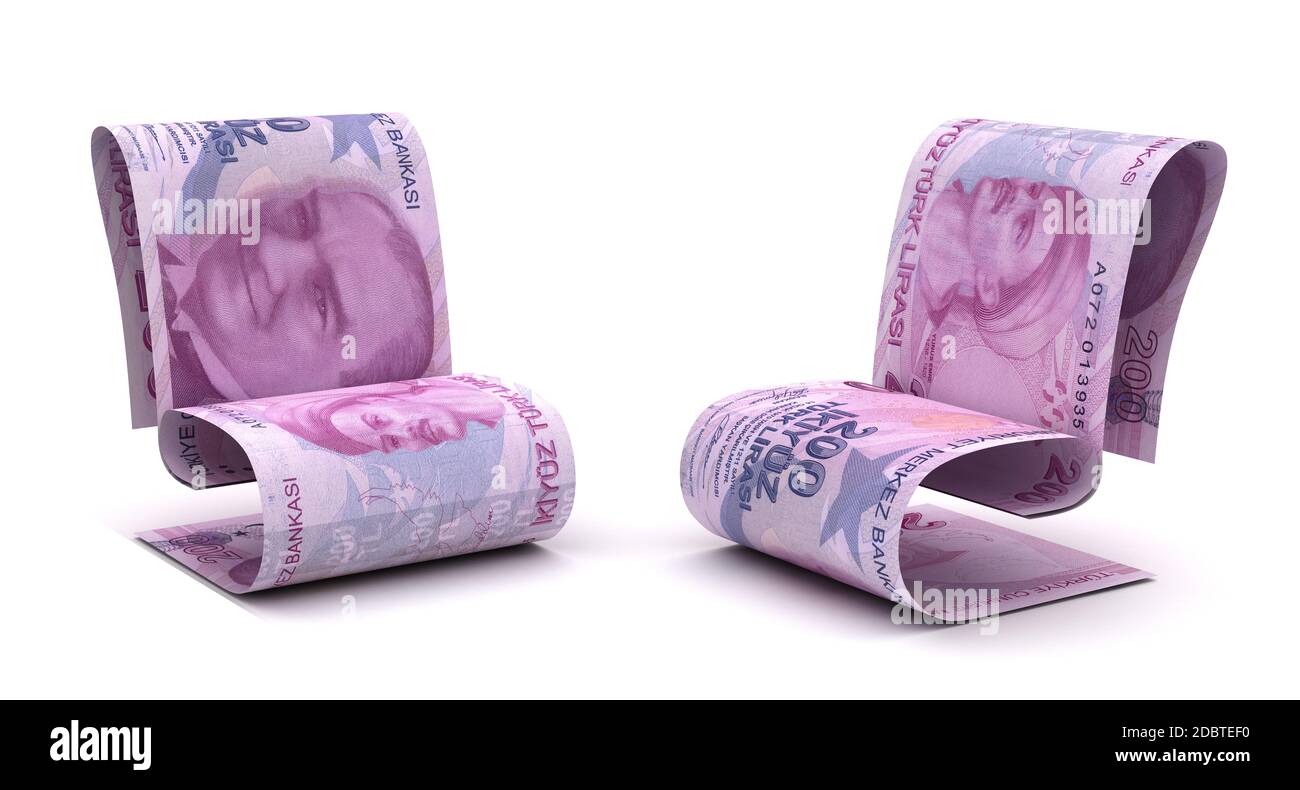 Verwalten der türkischen Lira (isoliert auf weißem Hintergrund) Stockfoto