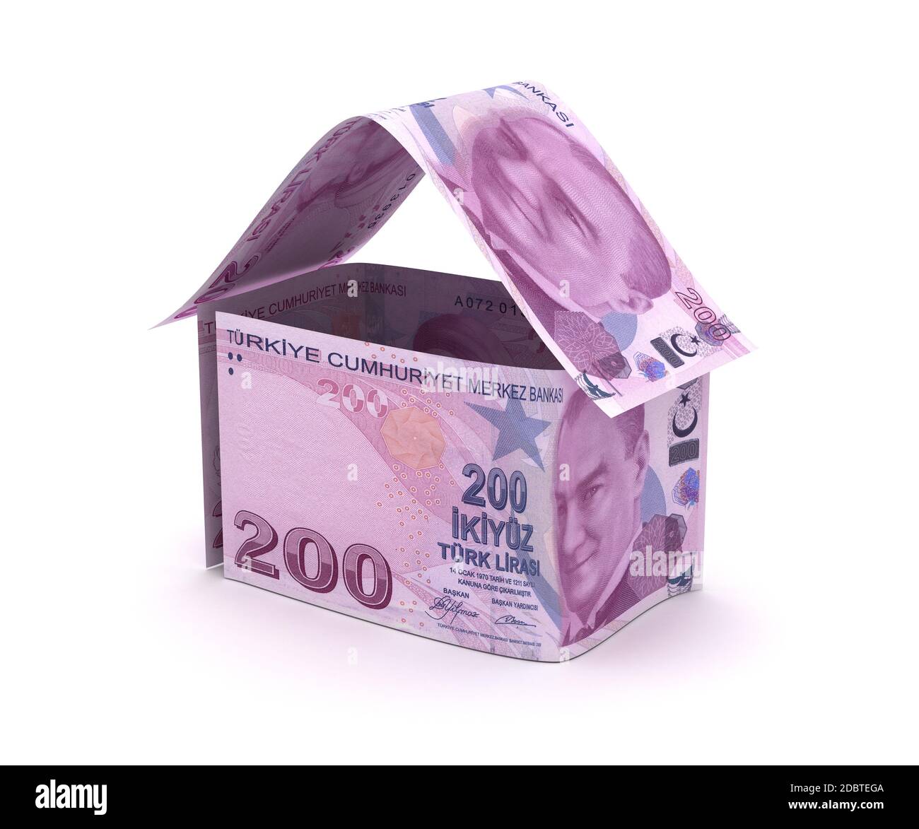 Immobilien mit türkischer Lira (isoliert auf weißem Hintergrund) Stockfoto