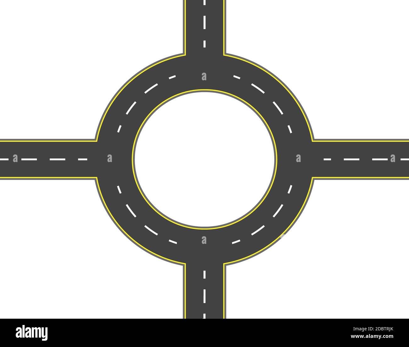 Straße, Autobahn, Kreisverkehr Ansicht von oben. Zweispurigen Straßen mit den gleichen Markierungen. Vector Illustration Stockfoto