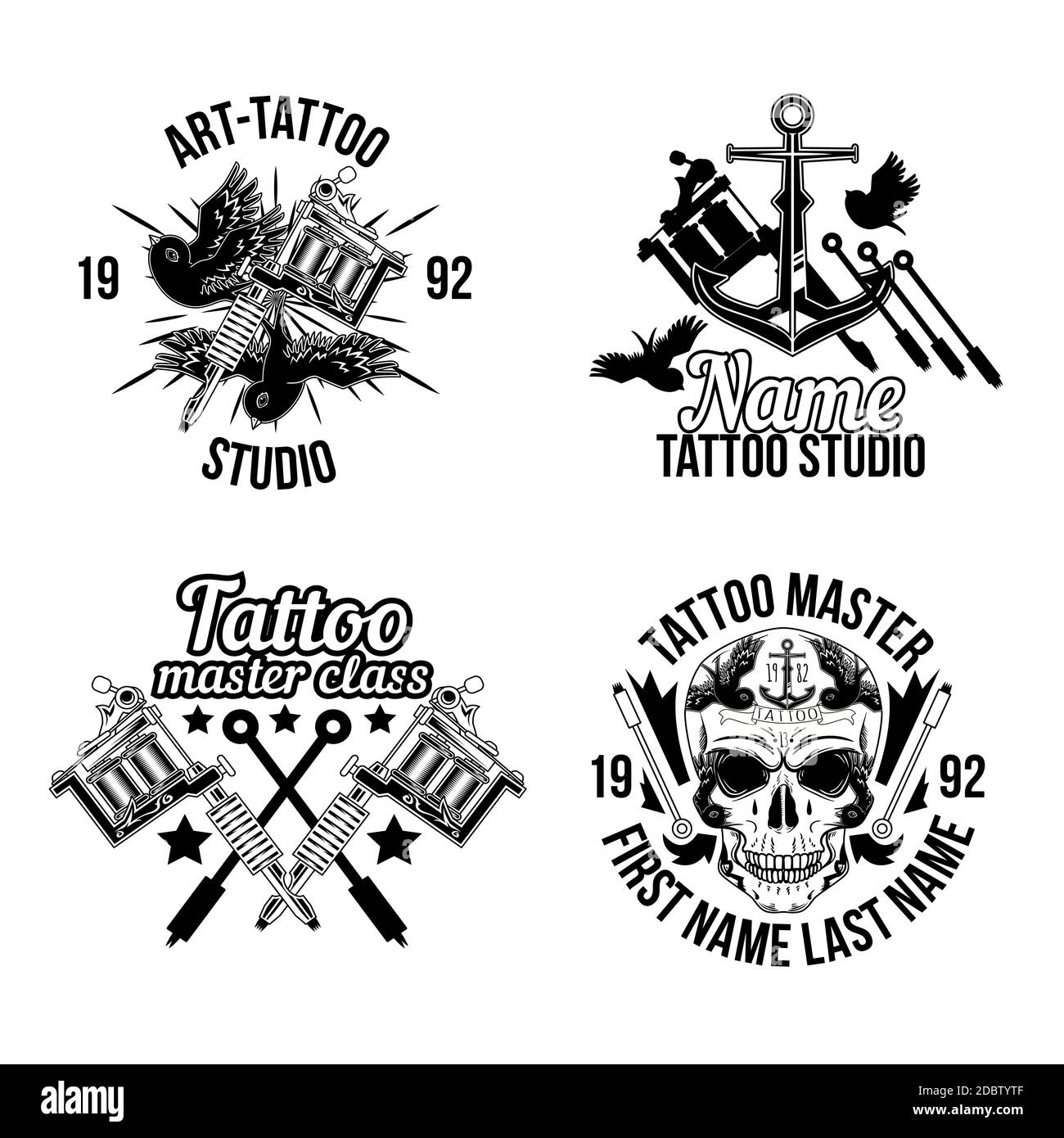 Schwarz und weiß Tattoo Logo Kollektion Stock Vektor