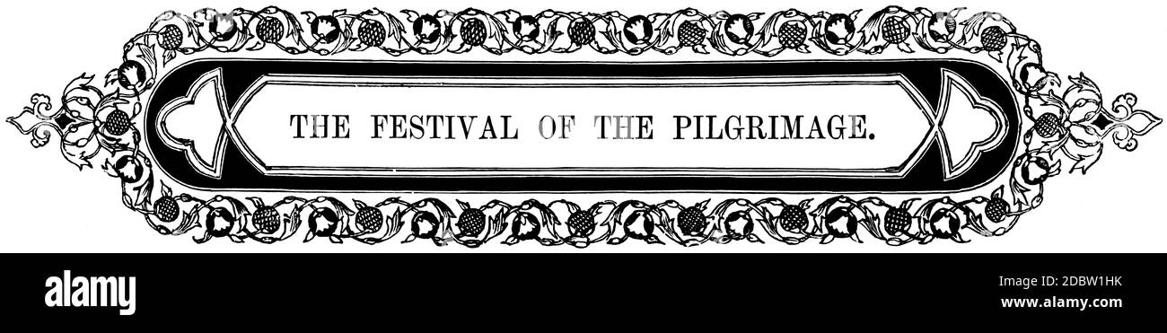 Viktorianisches Namensschild oder Kapitelkopfgrenze: Das Fest der Pilgerfahrt Stockfoto