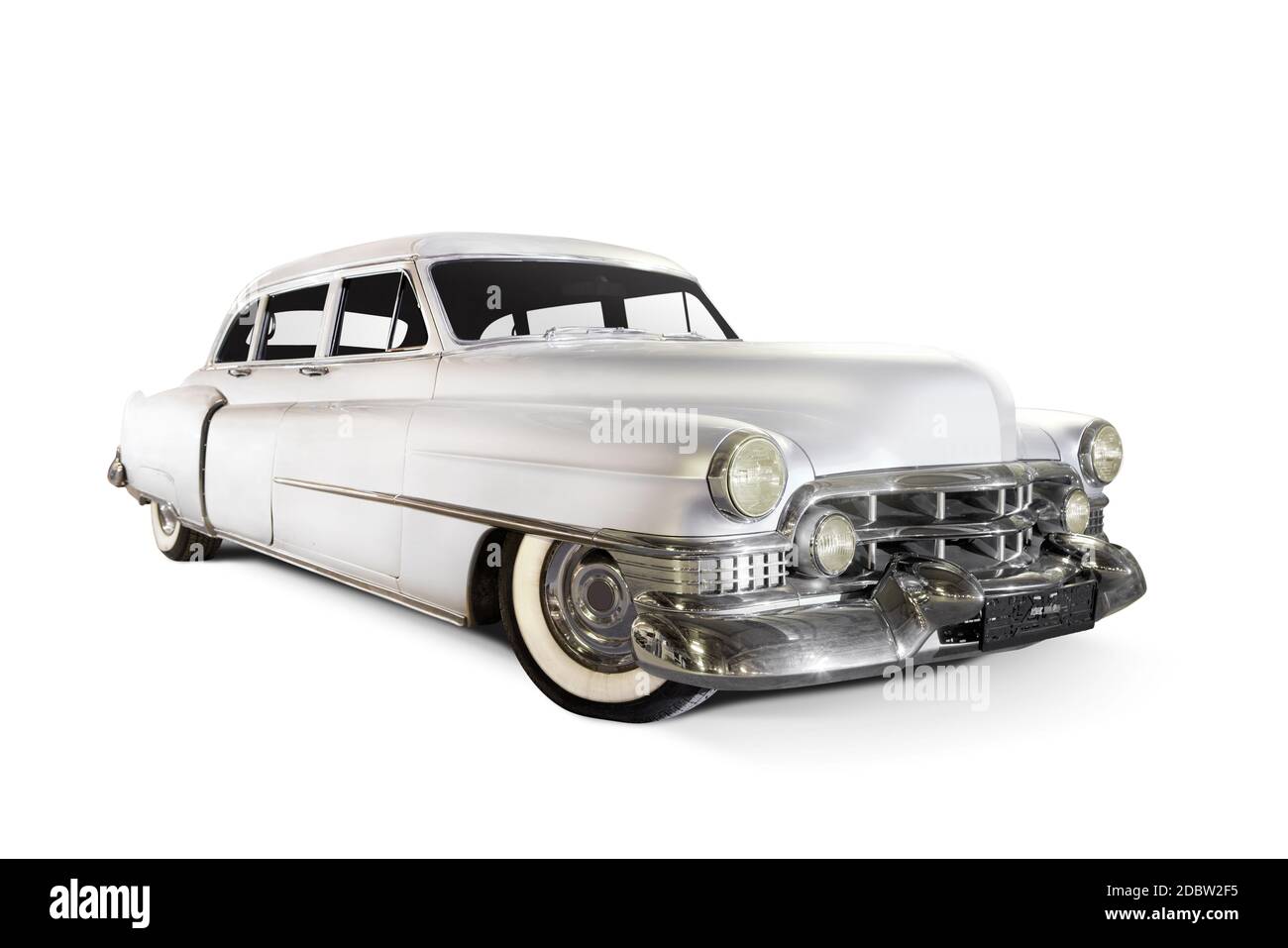 '51 Cadillac Fleetwood isoliert auf weiß. Stockfoto