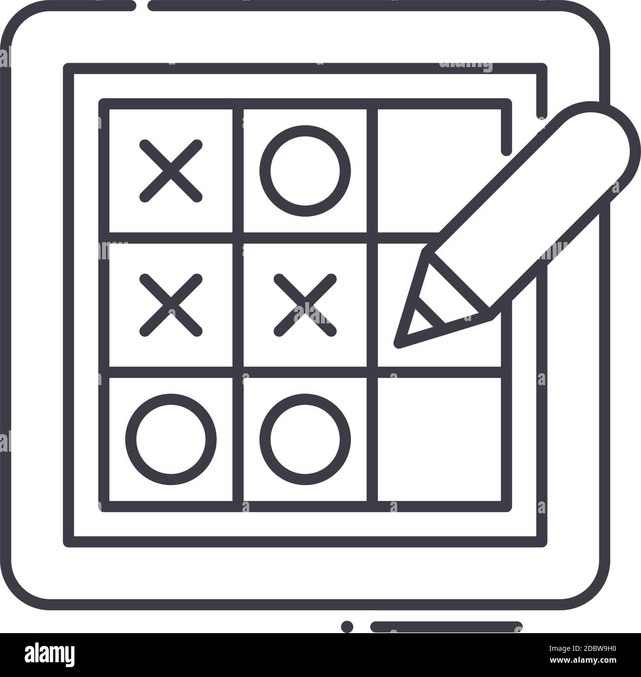 TicTacToe Icon, lineare isolierte Illustration, dünner Linienvektor, Webdesign-Zeichen, Umrisskonzept-Symbol mit editierbarer Kontur auf weißem Hintergrund. Stock Vektor